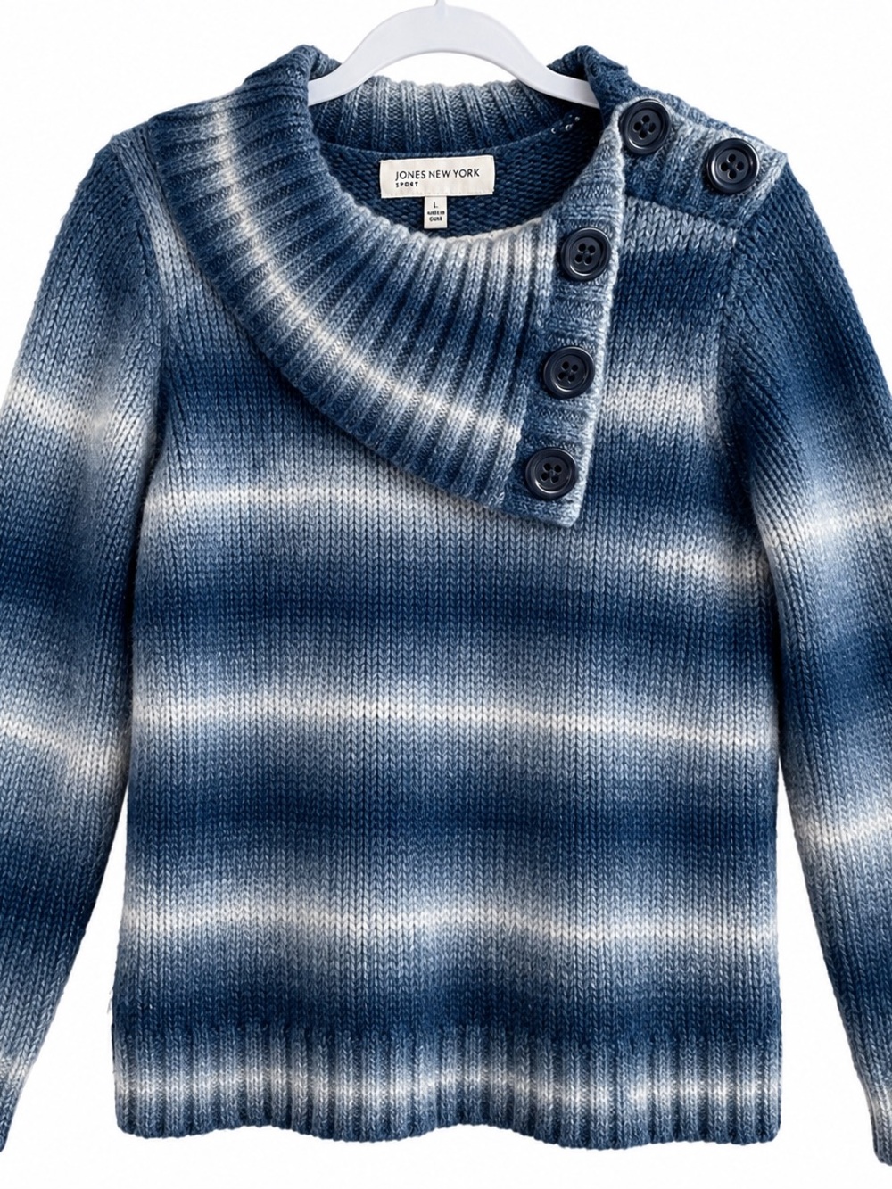 Jones New York Blue Ombre Button-Shoulder Turtleneck Sweater